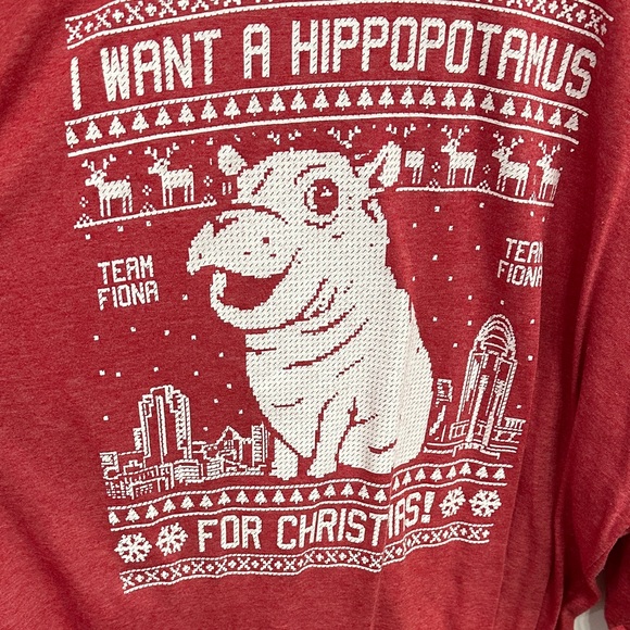 Tultex Red Long Sleeve Tee with Hippo Design - Picture 2 of 2